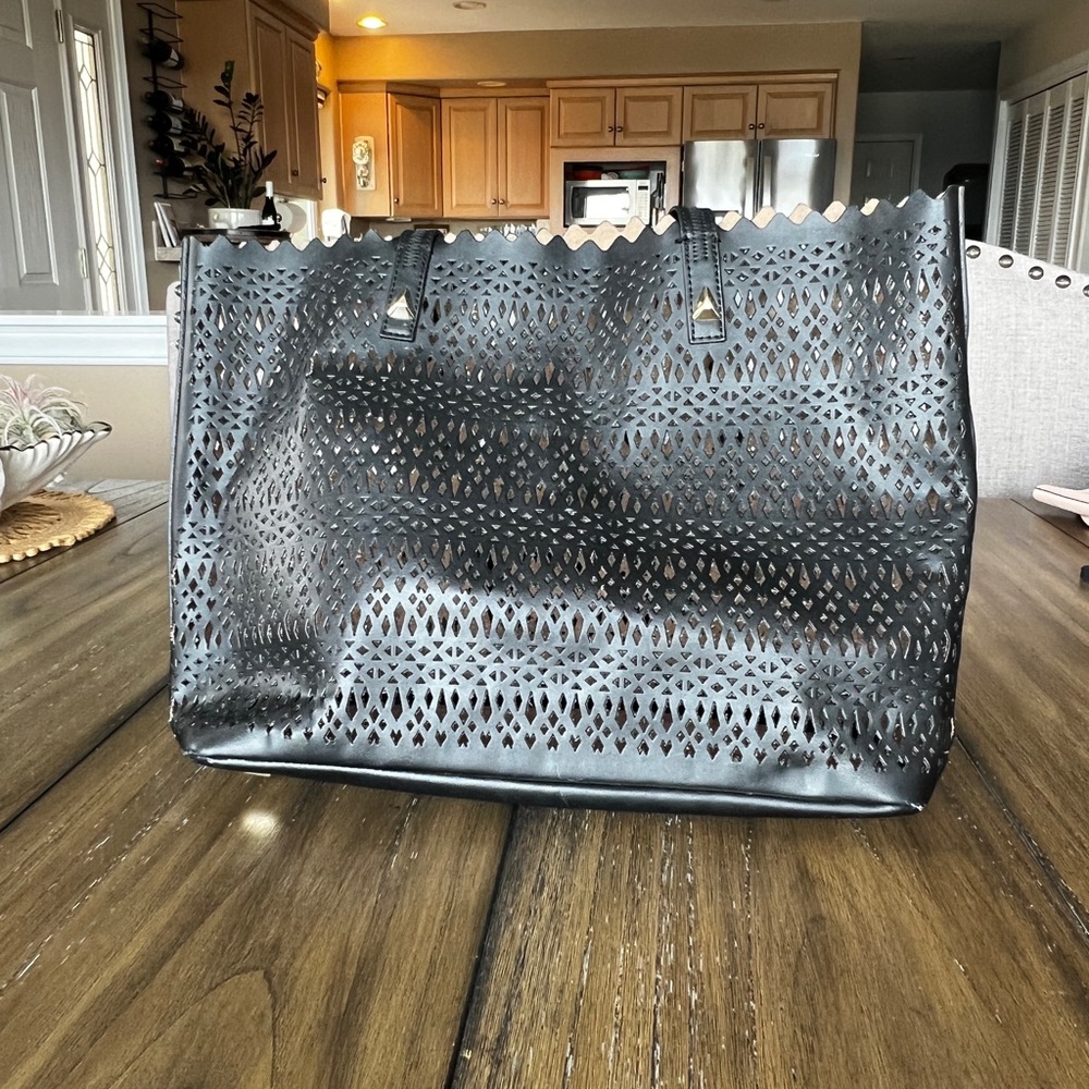 Black Laser-Cut Tote Bag - Women's Fashion Carryall